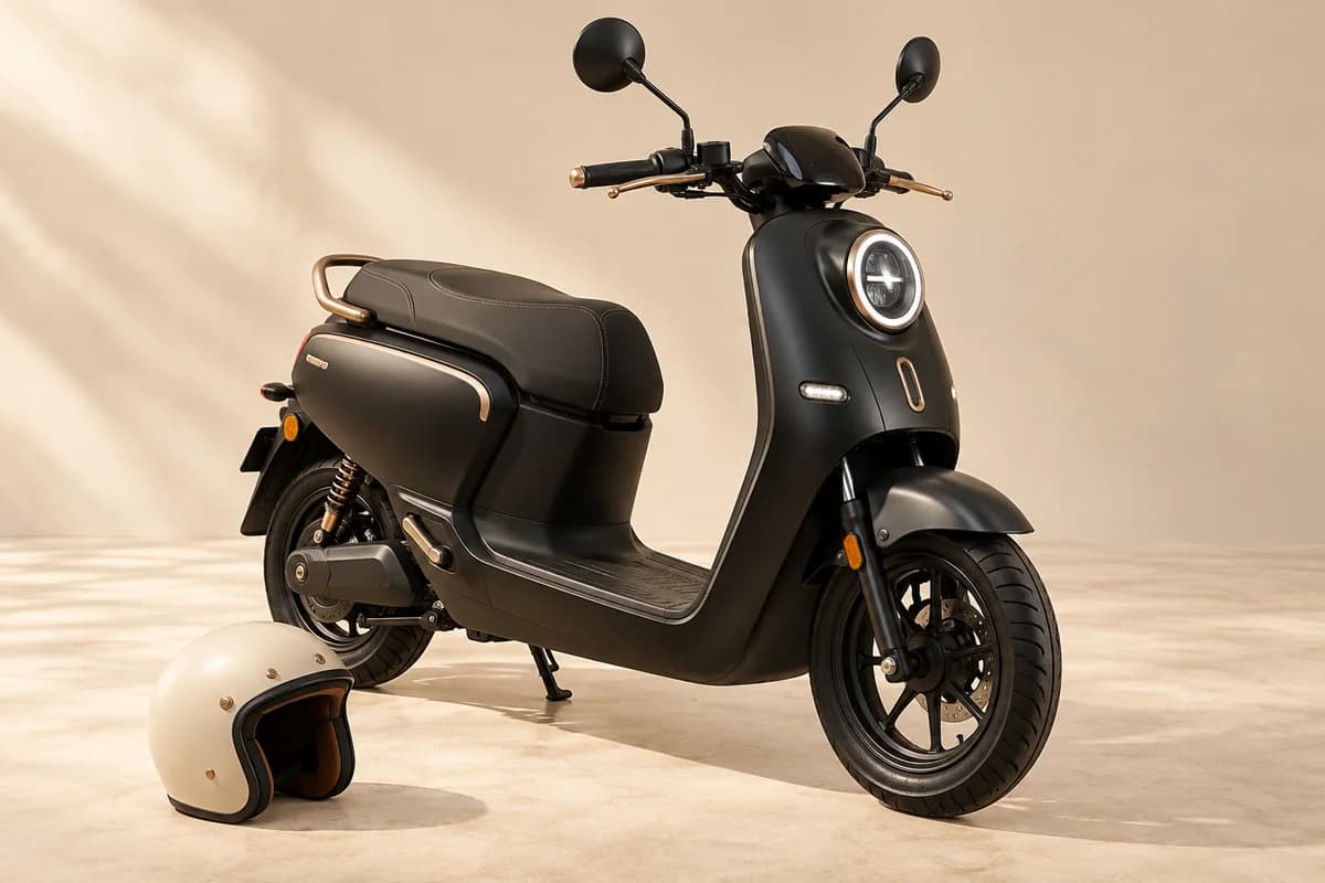 Moto elétrica e capacete em ambiente de estúdio